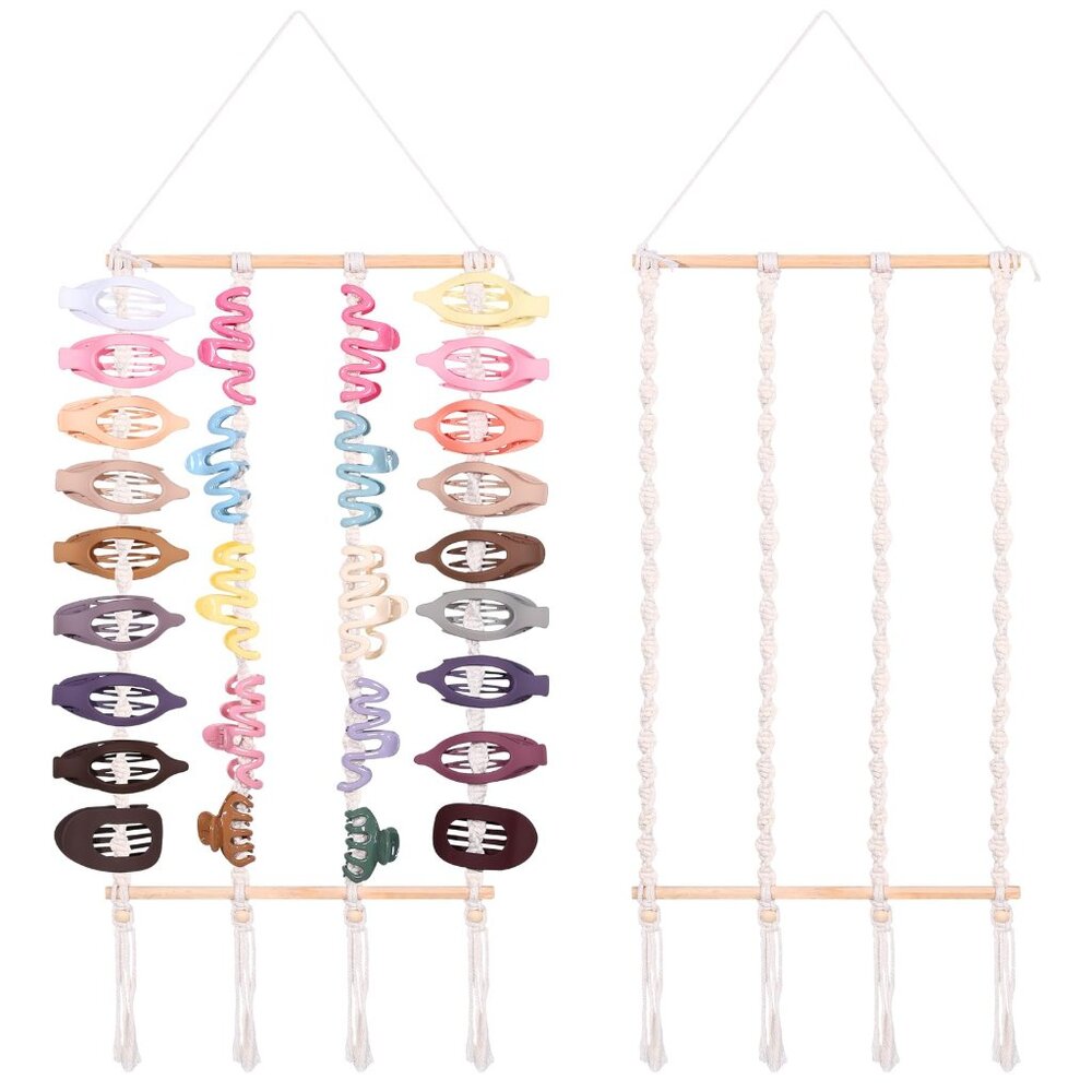 Macrame Hair Clip Organizer Wall Hanging Boho Minimal Home Decor Storage